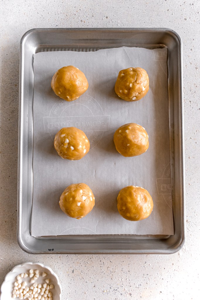 cookie dough balls for lemon and white chocolate cookies