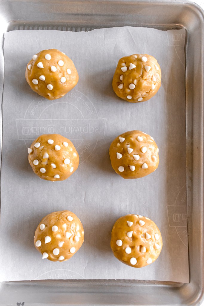 cookie dough balls for lemon and white chocolate cookies