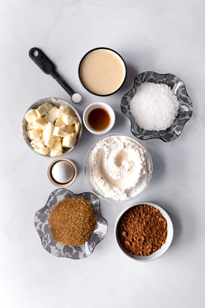 Ingredients required for chocolate tahini thumbprint cookies