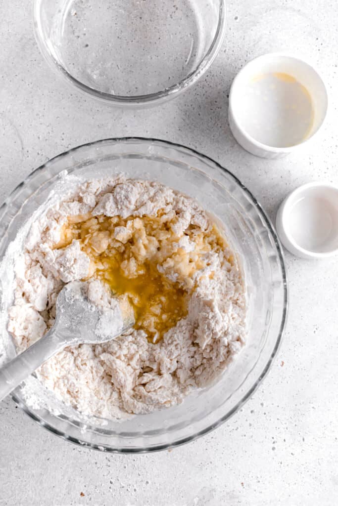 dry and wet Ingredients to make yeast dough for star bread