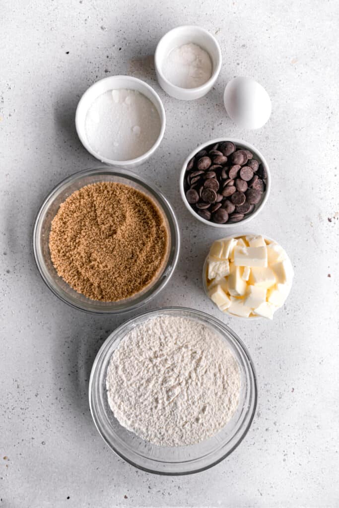 Ingredients to make chocolate chip cookies