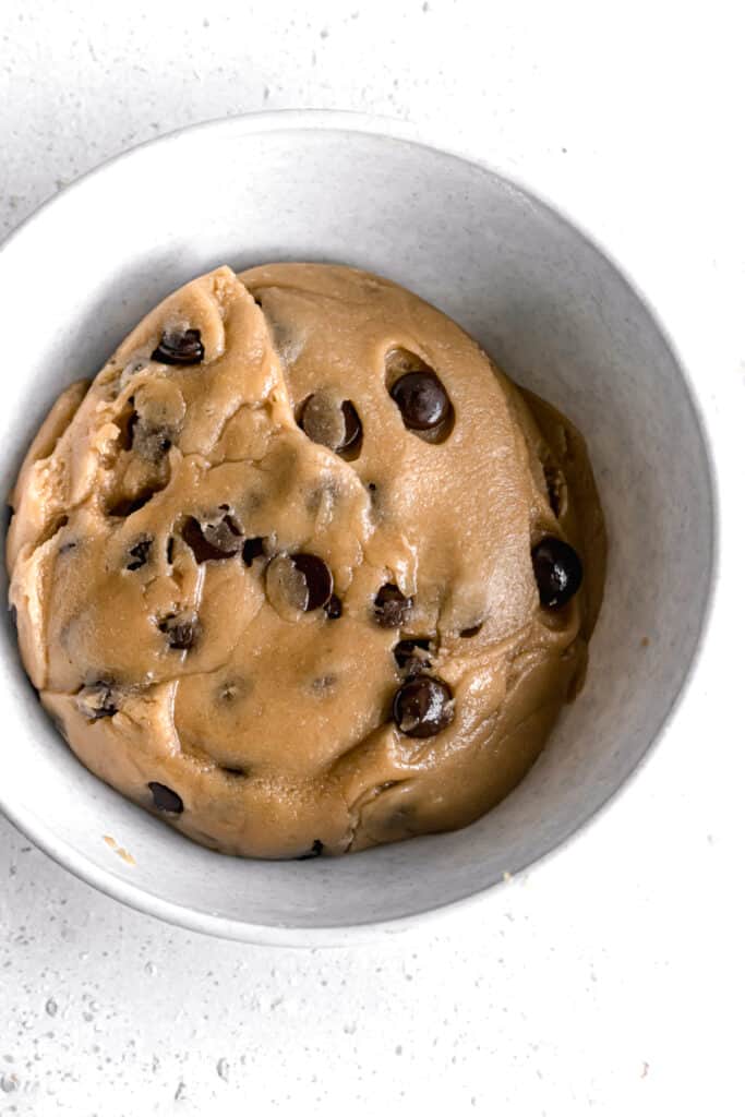 chocolate chip cookie dough in a bowl