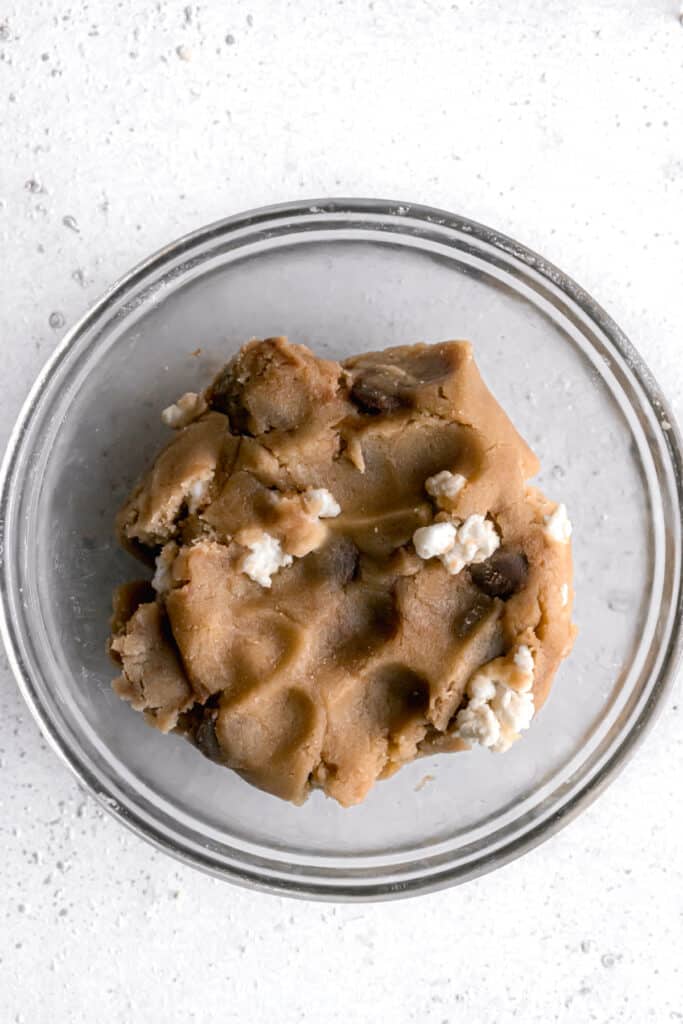 chocolate chip marshmallow cookie dough in a bowl