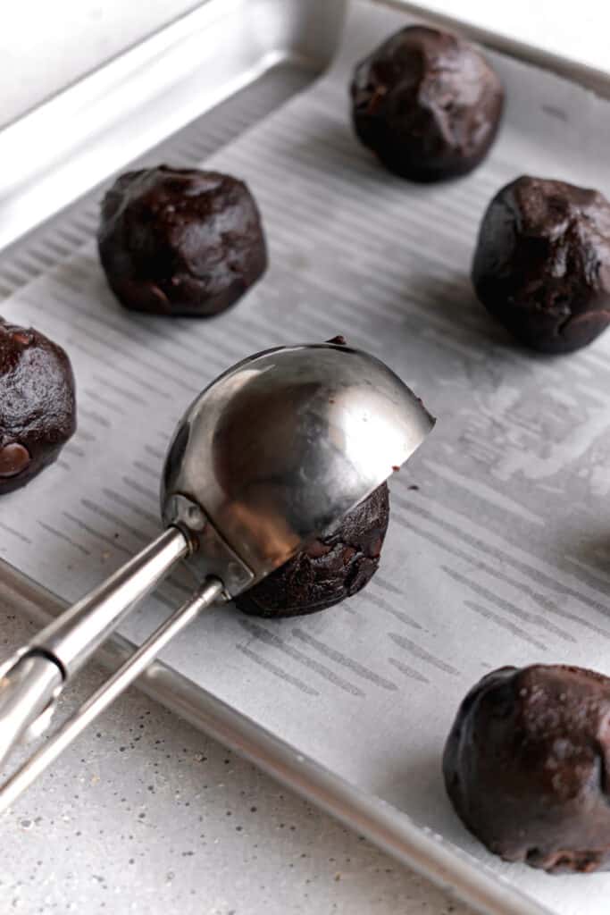 double chocolate cookie dough in baking tray