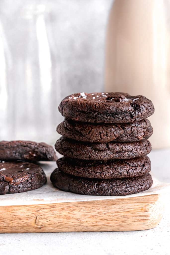 double chocolate cookies stacked together recipe