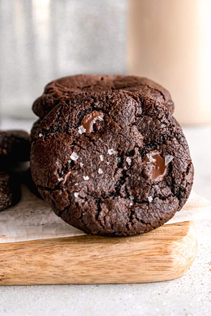 chocolate chip cookie on wooden board