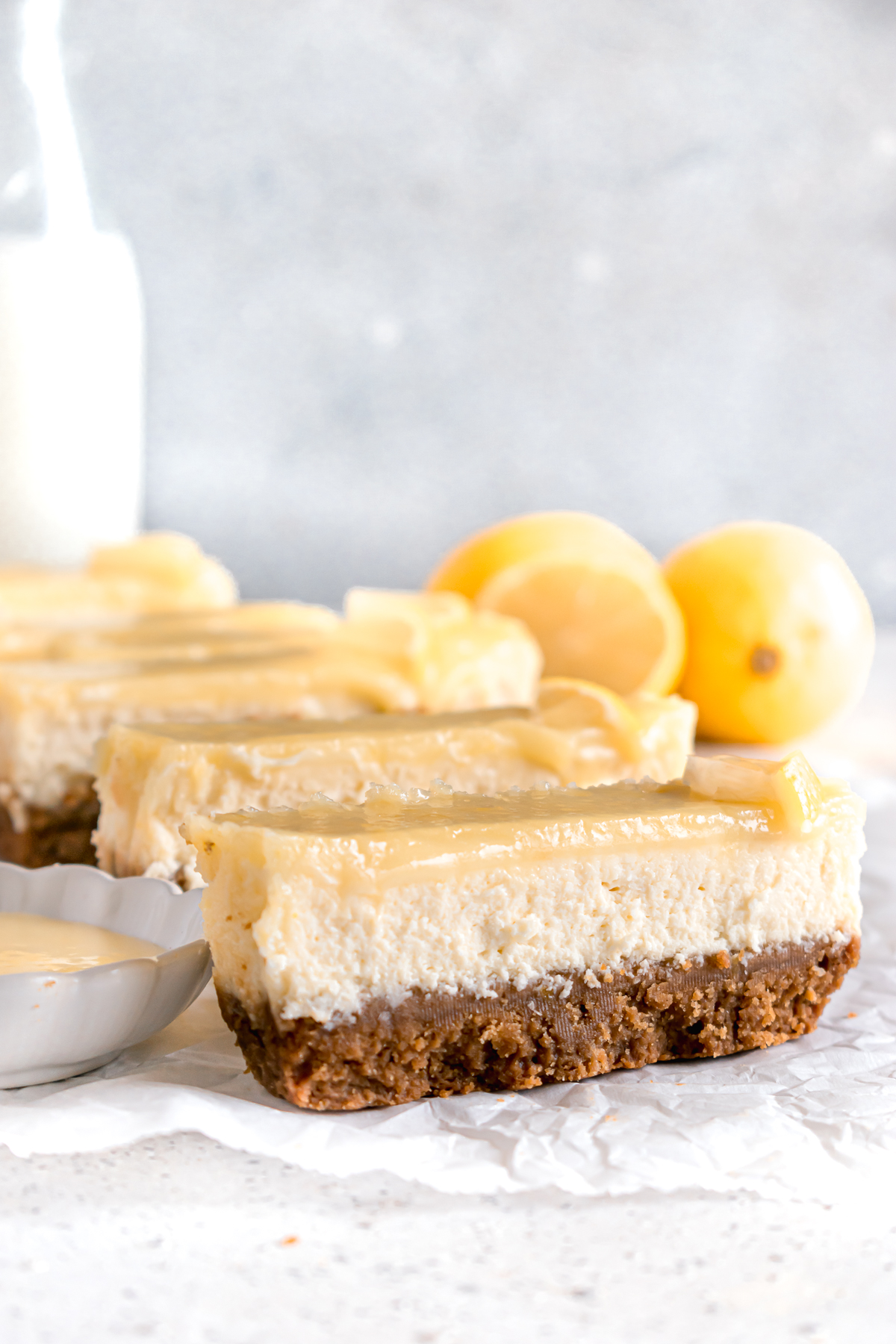 Lemon Curd Cheesecake Bars - ThatBakeBlog